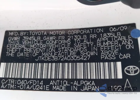 2010 Scion Tc из США, поврежденный, VIN JTKDE3B72A0305427